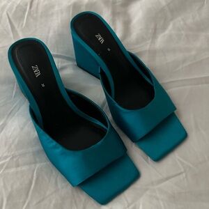 Zara Blue Square Toe Mules